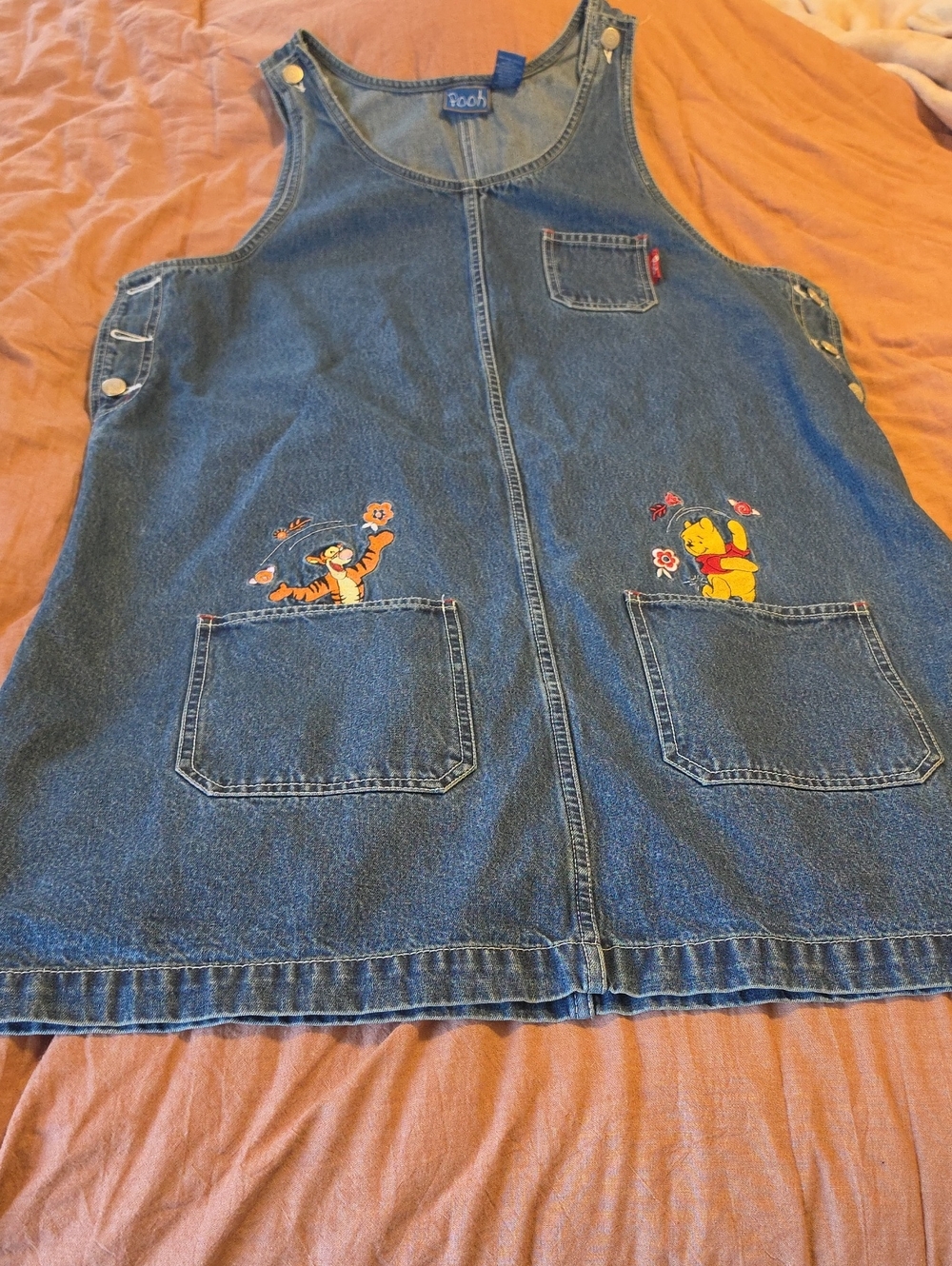 Disney Pooh Denim Overall Dress for Womeb with Tigger & Pooh Embroidery